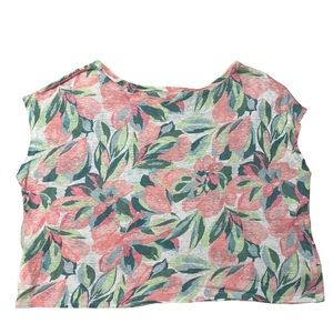Joie Linen Shirt Top Womens Pink Green Floral Short Sleeve Cropped Boxy Sz Large